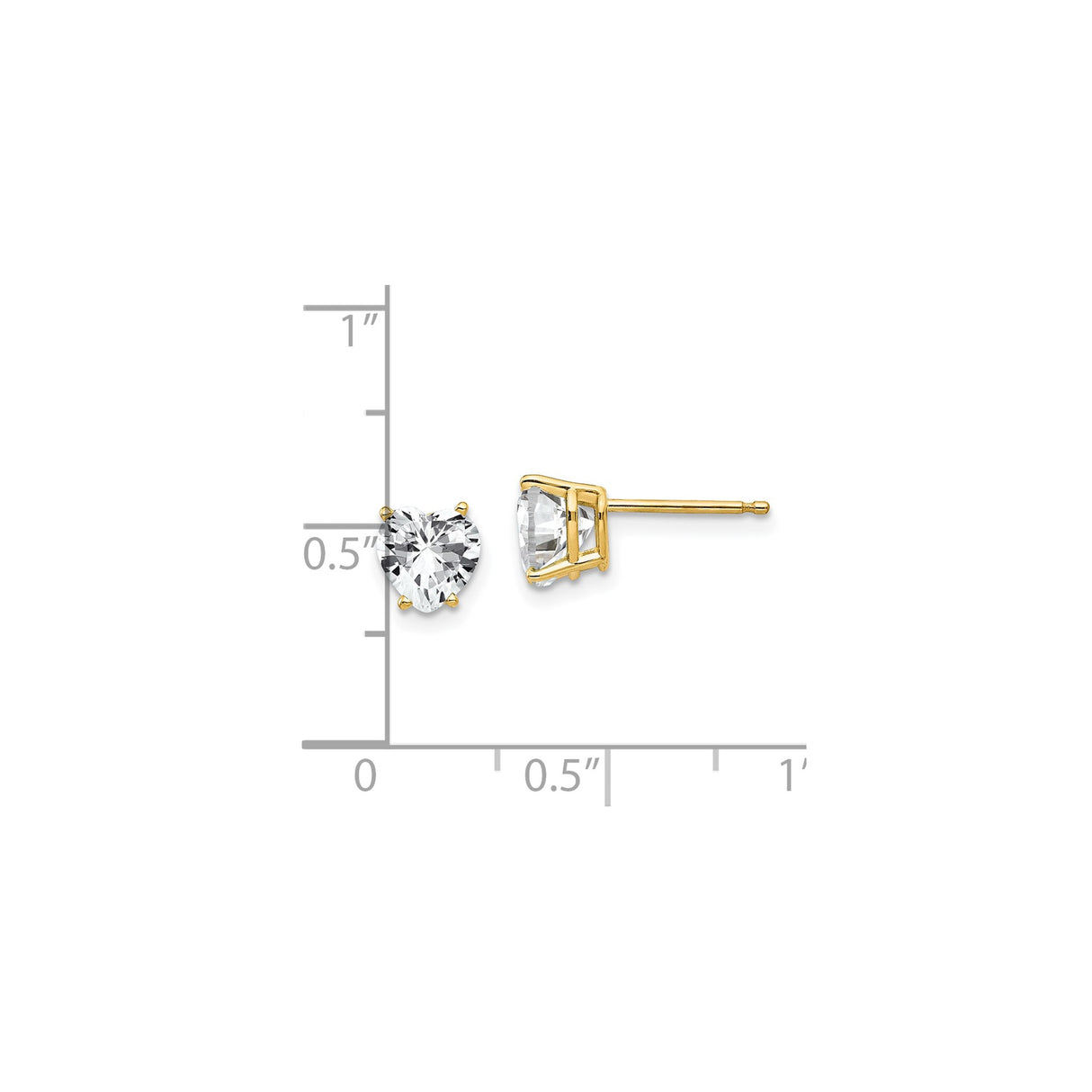 14k Yellow Gold Heart Stud Earrings with Clear Cubic Zirconia for Women