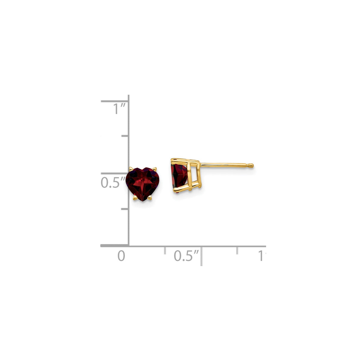 14k Yellow Gold Heart Stud Earrings with Garnet Gemstones for Women