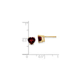 14k Yellow Gold Heart Stud Earrings with Garnet Gemstones for Women