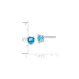 14k White Gold Heart Stud Earrings with Swiss Blue Topaz, Romantic Classic Style