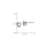 14k White Gold Heart Stud Earrings with Green Quartz, Minimalist Romantic Jewelry for Women