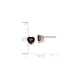 14k White Gold Heart Stud Earrings with Smoky Quartz, Checker Cut Romantic Style