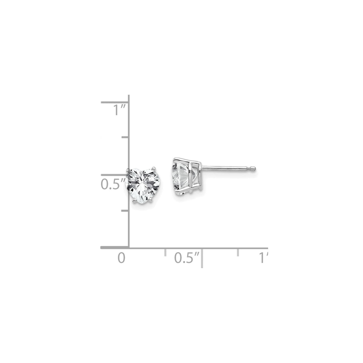 14k White Gold Heart Stud Earrings with Cubic Zirconia, Romantic Classic Design for Women