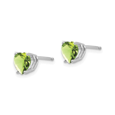 14k White Gold Heart Stud Earrings with Peridot Gemstones, August Birthstone Jewelry