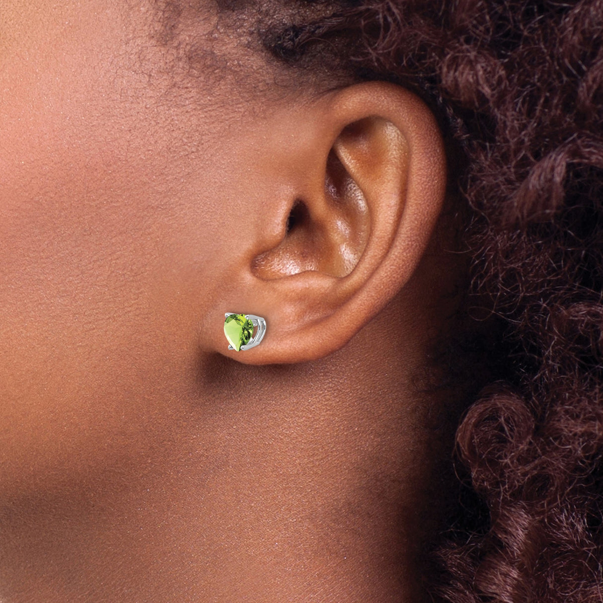 14k White Gold Heart Stud Earrings with Peridot Gemstones, August Birthstone Jewelry