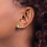 14k White Gold Heart Stud Earrings with Peridot Gemstones, August Birthstone Jewelry