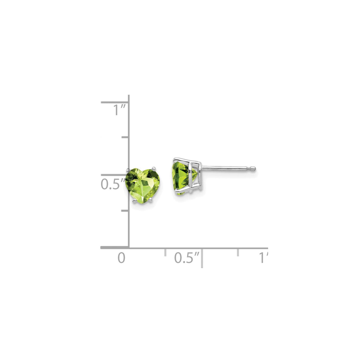 14k White Gold Heart Stud Earrings with Peridot Gemstones, August Birthstone Jewelry