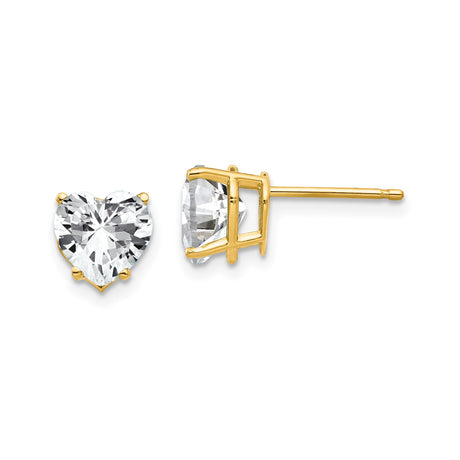 14k Yellow Gold Heart Stud Earrings with Cubic Zirconia, Romantic Solitaire Style