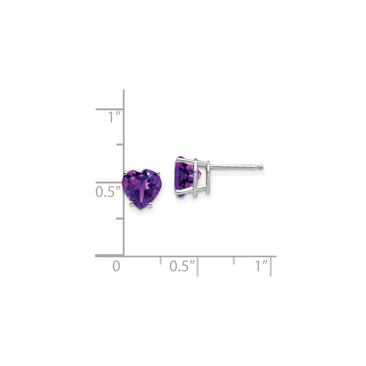 14k White Gold Heart Shaped Amethyst Stud Earrings for Women