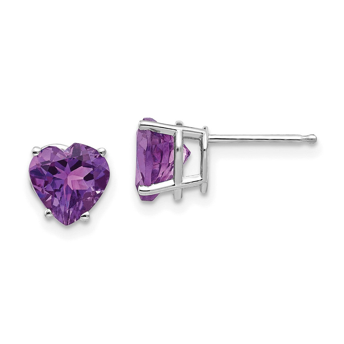 14k White Gold Heart Shaped Amethyst Stud Earrings for Women