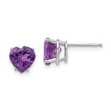 14k White Gold Heart Shaped Amethyst Stud Earrings for Women