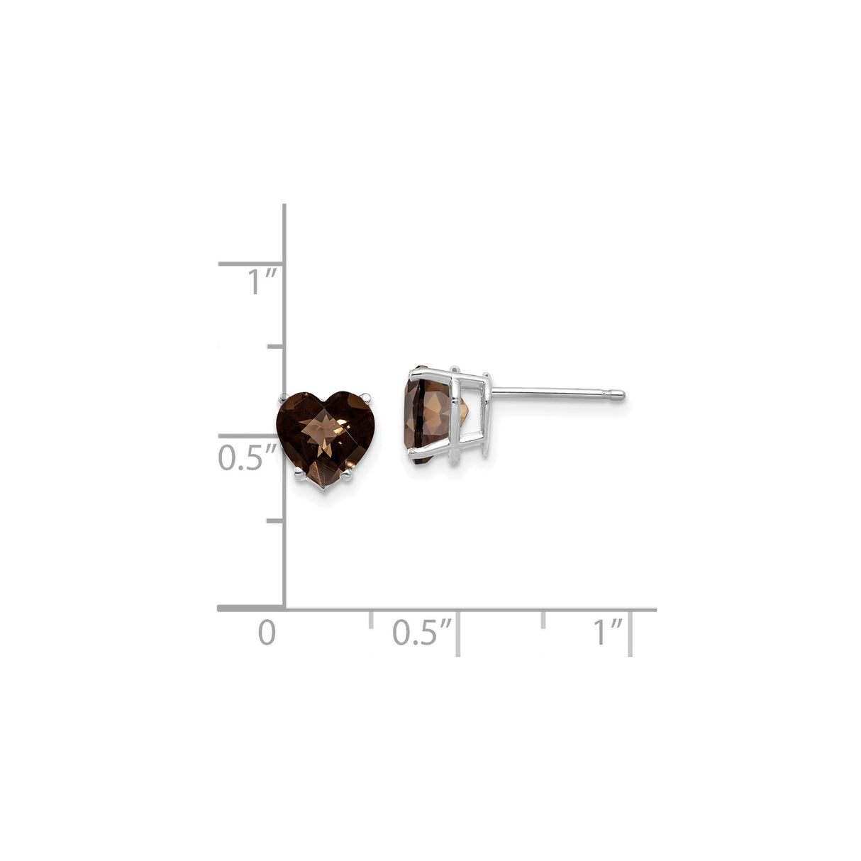 14k White Gold Heart Stud Earrings with Smoky Quartz Gemstone, Romantic Jewelry for Women