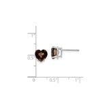14k White Gold Heart Stud Earrings with Smoky Quartz Gemstone, Romantic Jewelry for Women