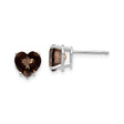 14k White Gold Heart Stud Earrings with Smoky Quartz Gemstone, Romantic Jewelry for Women