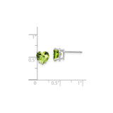 14k White Gold Heart Stud Earrings with Peridot Gemstone
