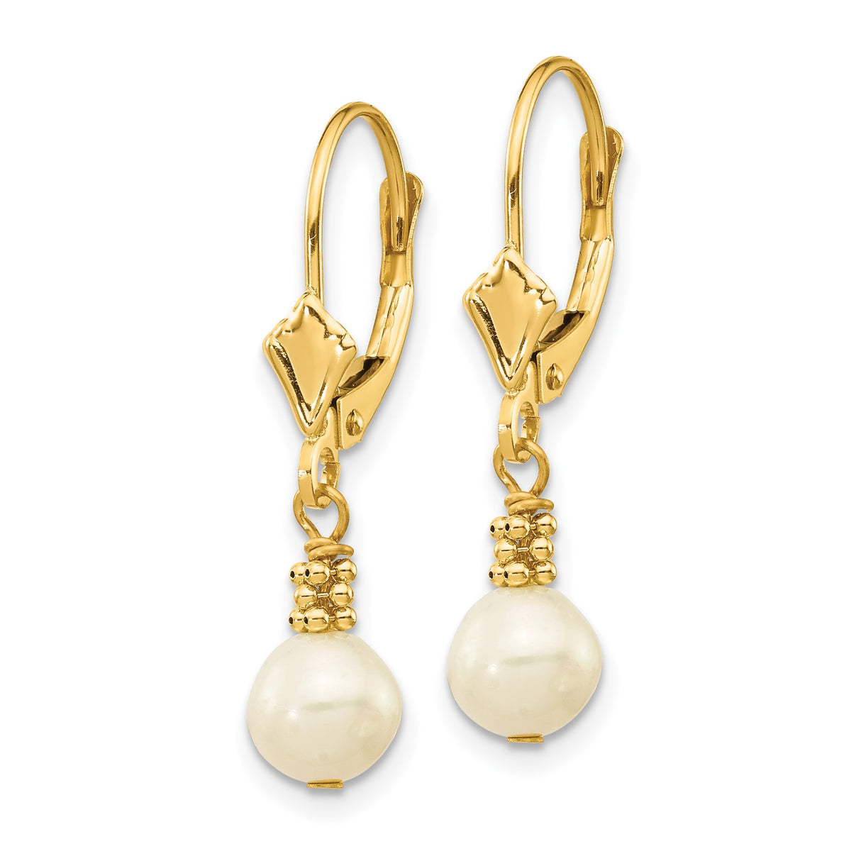 14k Yellow Gold Dangle Earrings with White Cultured Pearl Drops and Beaded Accents