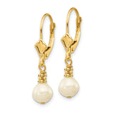 14k Yellow Gold Dangle Earrings with White Cultured Pearl Drops and Beaded Accents