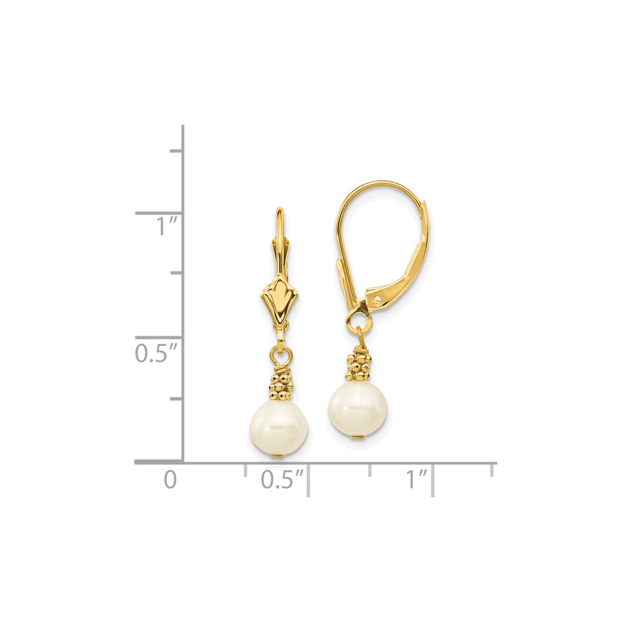 14k Yellow Gold Dangle Earrings with White Cultured Pearl Drops and Beaded Accents