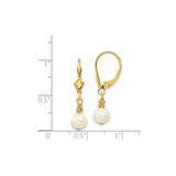 14k Yellow Gold Dangle Earrings with White Cultured Pearl Drops and Beaded Accents