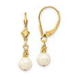 14k Yellow Gold Dangle Earrings with White Cultured Pearl Drops and Beaded Accents
