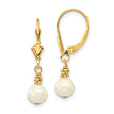 14k Yellow Gold Dangle Earrings with White Cultured Pearl Drops and Beaded Accents