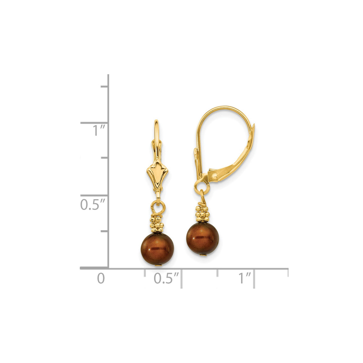 14k Yellow Gold Drop Earrings with Brown Pearls and Gold Bead Accents