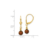 14k Yellow Gold Drop Earrings with Brown Pearls and Gold Bead Accents