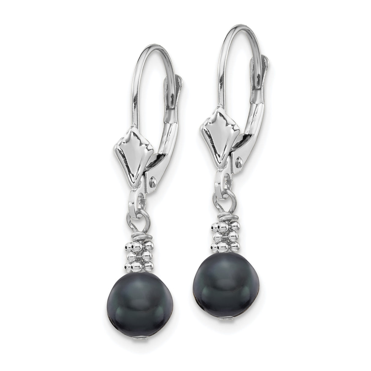 14k White Gold Drop Dangle Earrings with Black Freshwater Pearls and Bead Accents