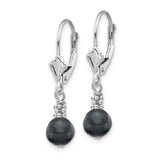 14k White Gold Drop Dangle Earrings with Black Freshwater Pearls and Bead Accents