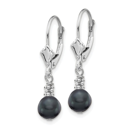 14k White Gold Drop Dangle Earrings with Black Freshwater Pearls and Bead Accents