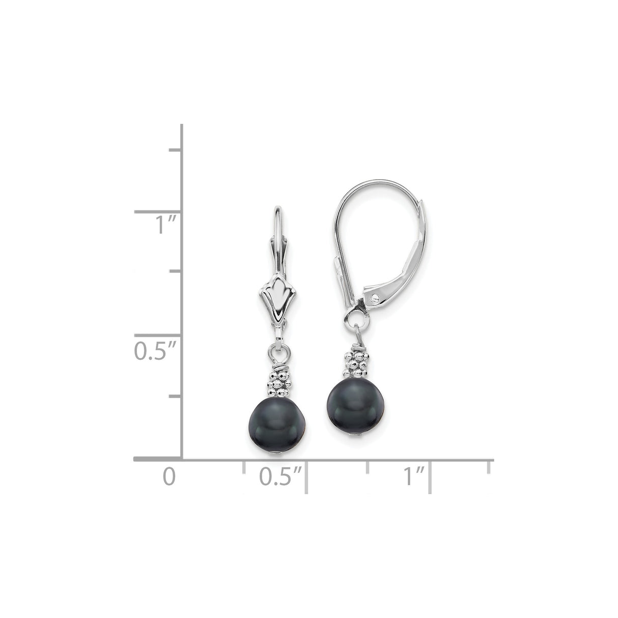 14k White Gold Drop Dangle Earrings with Black Freshwater Pearls and Bead Accents