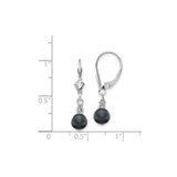 14k White Gold Drop Dangle Earrings with Black Freshwater Pearls and Bead Accents