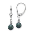 14k White Gold Drop Dangle Earrings with Black Freshwater Pearls and Bead Accents