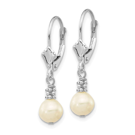 14k White Gold Dangle Earrings with Cultured Freshwater Pearls and Beaded Detailing