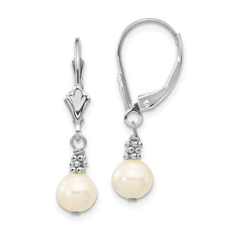14k White Gold Dangle Earrings with Cultured Freshwater Pearls and Beaded Detailing