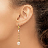 14k Yellow Gold Dangle Earrings with Pink Freshwater Cultured Pearls, Chain Link Design