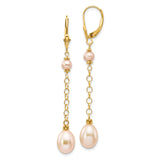 14k Yellow Gold Dangle Earrings with Pink Freshwater Cultured Pearls, Chain Link Design