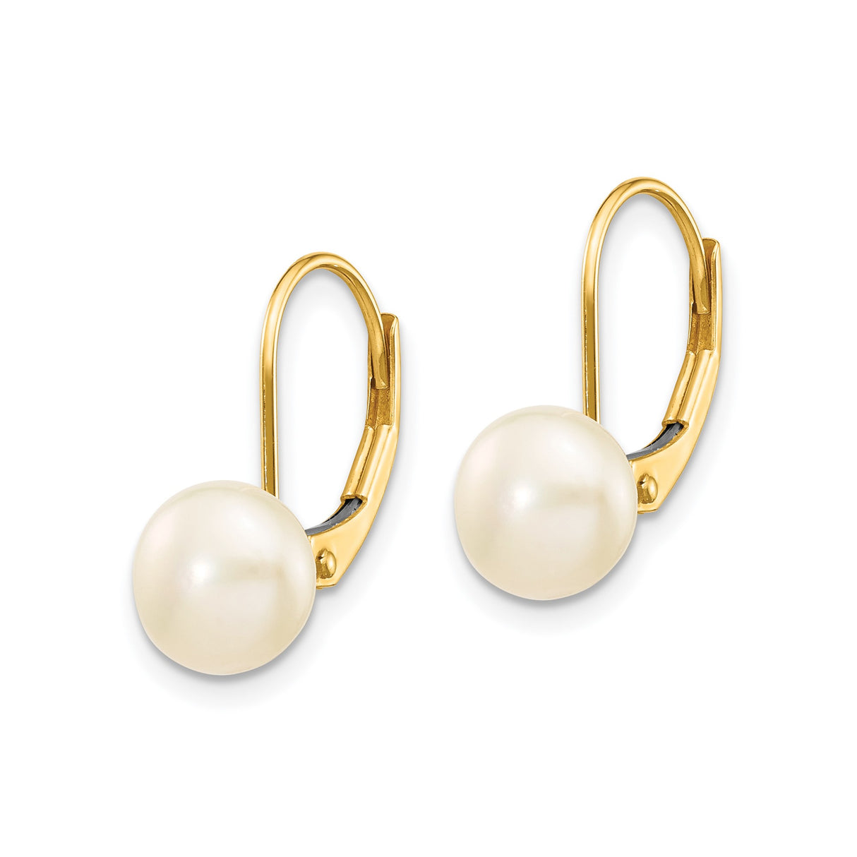 14k Yellow Gold Leverback Earrings with White Cultured Pearls, Classic Drop Design