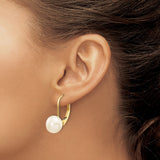 14k Yellow Gold Leverback Earrings with White Cultured Pearls, Classic Drop Design