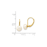 14k Yellow Gold Leverback Earrings with White Cultured Pearls, Classic Drop Design