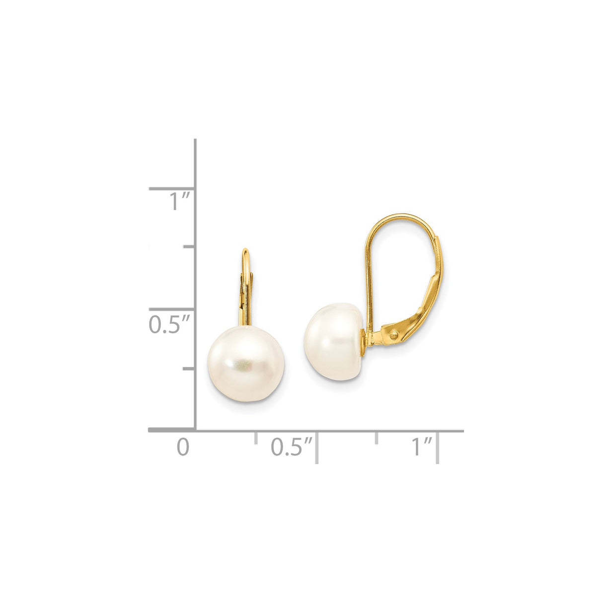 14k Yellow Gold Drop Earrings with White Cultured Button Pearls, Leverback Dangle Design