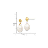 14k Yellow Gold Dangle Earrings with White Freshwater Pearls, Minimalist Drop Design for Women