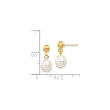 14k Yellow Gold Drop Earrings with White Freshwater Pearls, Dangle Stud Design for Women