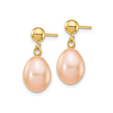 14K Yellow Gold Pink Freshwater Pearl Drop Earrings