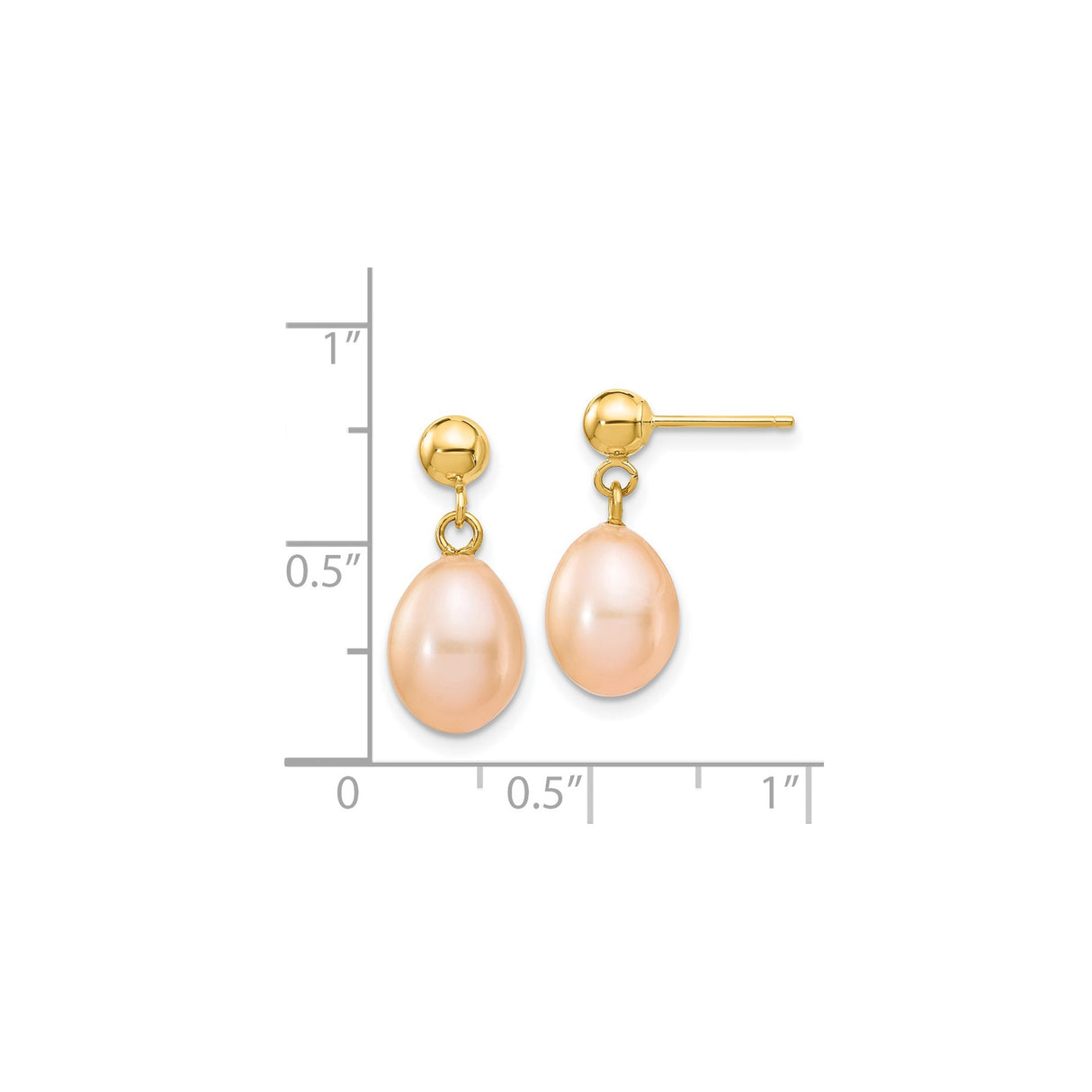 14K Yellow Gold Pink Freshwater Pearl Drop Earrings