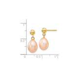 14K Yellow Gold Pink Freshwater Pearl Drop Earrings