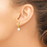 14k Yellow Gold Drop Earrings with White Freshwater Pearls, Classic Dangle Design
