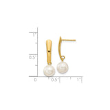 14k Yellow Gold Drop Earrings with White Freshwater Pearls, Classic Dangle Design