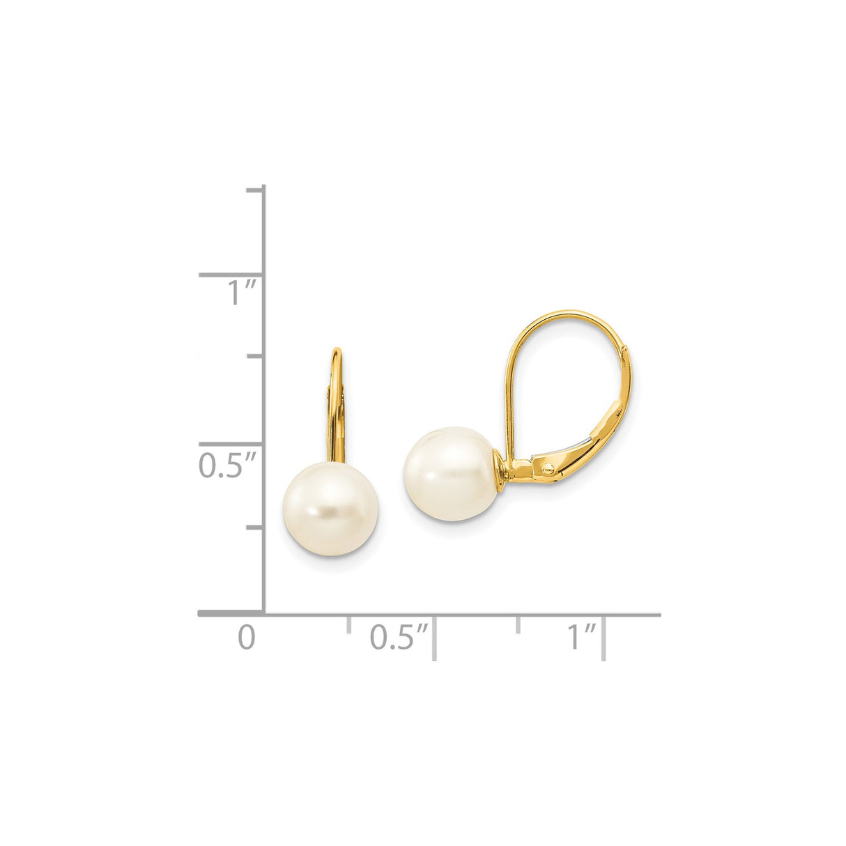 14k Yellow Gold Leverback Drop Earrings with Cultured White Pearls, Lightweight Dangle Design