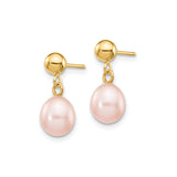 14K Yellow Gold Drop Earrings With Pink Freshwater Pearls